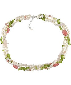 Miadora New York Pearls White FW Pearl and Multi-gemstone Necklace (5.5-6 mm)