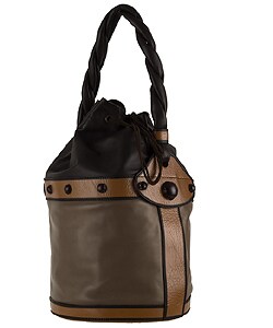 Fendi Medium Grey/ Brown Leather Bucket Tote