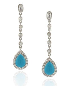 Icz Stonez Sterling Silver Turquoise Teardrop CZ Earrings
