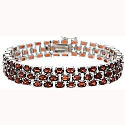 Glitzy Rocks Sterling Silver 28.5 CTW Genuine Garnet Three-tier Bracelet
