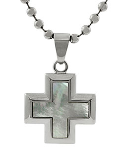 Stainless Steel Mother Of Pearl Cross Necklace