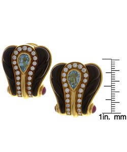 18k Gold 2ct TDW Diamond Onyx Blue Topaz Earrings