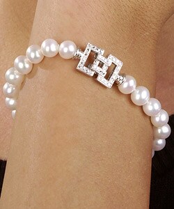 DaVonna 14k White Gold Cultured Freshwater Pearl Bracelet