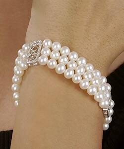 DaVonna 14k Gold Cultured Freshwater Pearl 3-row Bracelet