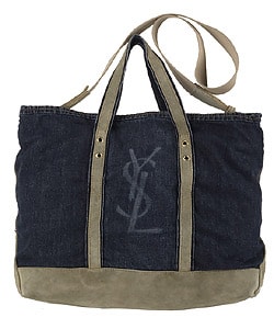 Yves Saint Laurent Large Blue Denim Logo Tote