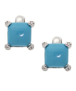 Sterling Silver Square Synthetic Turquoise Earrings