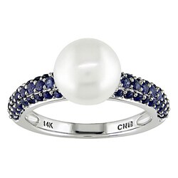 14k Gold Sapphire Cultured Freshwater Pearl Ring
