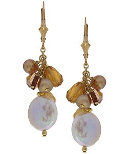 Charming Life Goldfill Coin Pearl and Hessonite Garnet Earrings