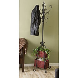 Black Iron Hall Tree with Rattan Baskets