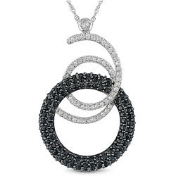 14k Gold 1/4ct TDW Diamond Black Sapphire Circle Pendant