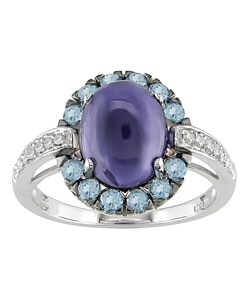 14k Gold 1/10ct TDW Diamond Multi Gemstone Ring
