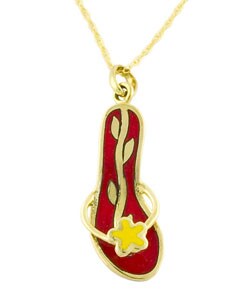 Gold Chain with Gold & Red Enamel Slipper Pendant