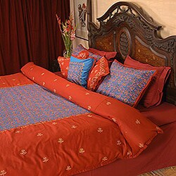 Hand-printed Blue Cotton Duvet Cover Set (Pakistan)
