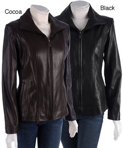 Jones New York Lamb Leather Stitch Detail Coat