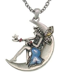 Fairy on a Moon Pewter Necklace
