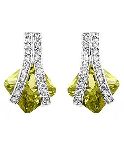 Kate Bisset Silvertone  and Lime Green CZ Fashion Earrings