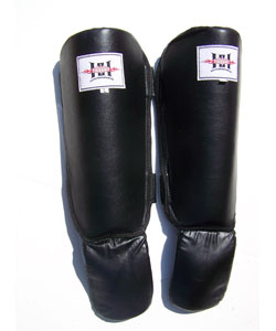 Pro Kickboxing Black Leather Shin-guards