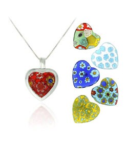 SS Murano Glass Interchangeable Heart Pendant Set