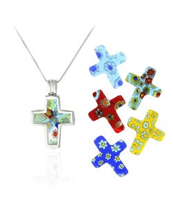 SS Murano Glass Interchangeable Cross Pendant Set