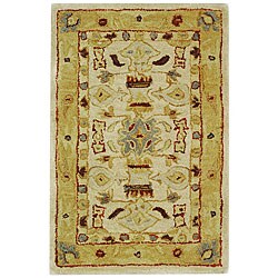 Handmade Tribal Ivory/ Gold Wool Rug (2' x 3')