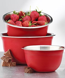 Stainless Steel 3-piece Red Mixing Bowl Set