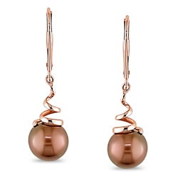 Miadora 14k Pink Gold Brown Freshwater Pearl Earrings (8-8.5 mm)