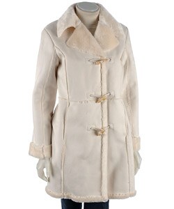 Anne Klein Ivory Faux Shearling 3/4 Toggle Coat