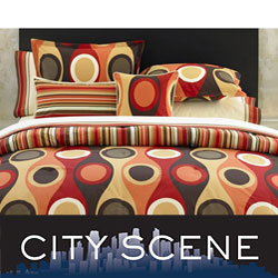 City Scene Retro Radar Camel/ Red 7-piece Bed in a Bag with Sheet Set