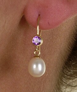 DaVonna 14k Gold White Freshwater Pearl Amethyst Earrings