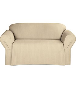 Hamilton Stripe Khaki Washable Loveseat Slipcover
