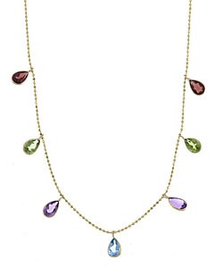 14k Yellow Gold Multi Color Semi Precious Necklace