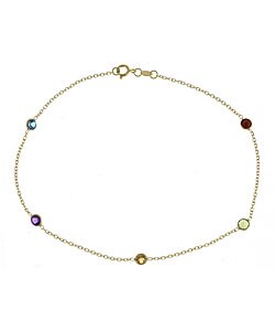 14k Yellow Gold Multi-color Semi-precious Anklet