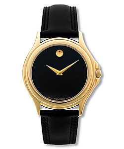 Movado Men's 'Collection' Stainless Steel Yellow Gold Plated and Leather Quartz Watch
