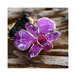 Violet Dawn Orchid Gold-Plated Brooch Necklace (Thailand)
