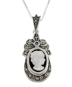 Sterling Silver Cameo Pendant w/ Marcasite Accents