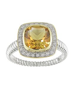 10k Two-tone Gold 1/8ct TDW Diamond Citrine Ring
