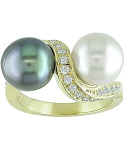 18k Yellow Gold Pearl 2/5ct TDW Diamond Swirl Ring