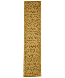 Handmade Ancestral Tree Ivory/ Green Wool Runner (2'3 x 12')
