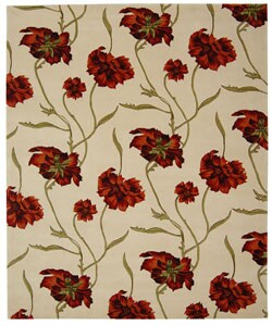 Handmade Carnation Ivory/ Red New Zealand Wool Rug (8' x 10')