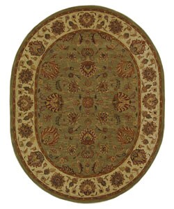 Handmade Heritage Kerman Green/ Gold Wool Rug (7'6 x 9'6 Oval)