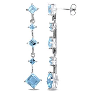 Miadora Sterling Silver Square Blue Topaz Earrings