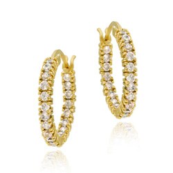 Icz Stonez 18k Gold overlay/Sterling Silver Inside-Out CZ Hoop Earrings