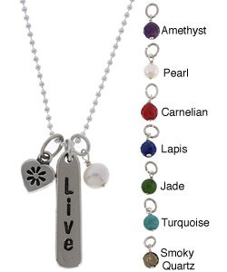 Charming Life Sterling Silver 'Live, ' Heart and Gem Charm Necklace