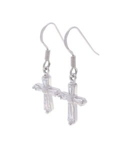 Sterling Silver Clear CZ Cross Earrings