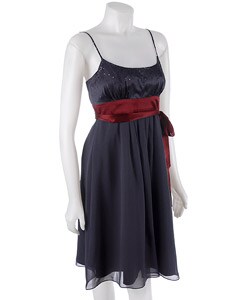 Max & Cleo Sleeveless Empire Waist Dress with Red Ribbon