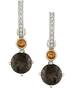 14k Gold Smokey Quartz & Citrine Hoop Earrings