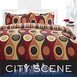 City Scene Retro Radar Camel Red Duvet Set