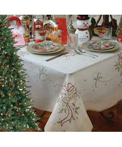 Seasonal Embroidered Off-white Holiday Tablecloth