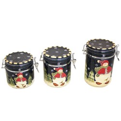 Snowman Delight  Hand Painted 3-Piece Canister Set
