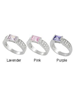 Sterling Silver Rectangular Cut Ring w/CZ Accents